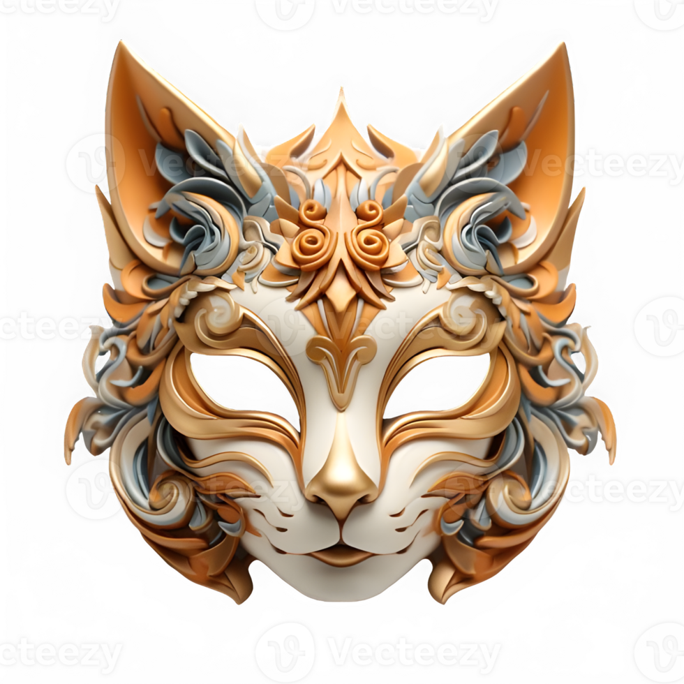 japanese cat mask isolated on transparent background ,kitsune mask cut out ,generative ai png