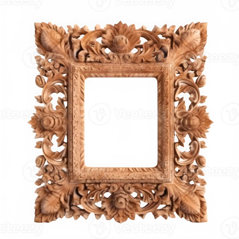 traditional carved wooden frame ,traditional cut out wooden frame ,generative ai png