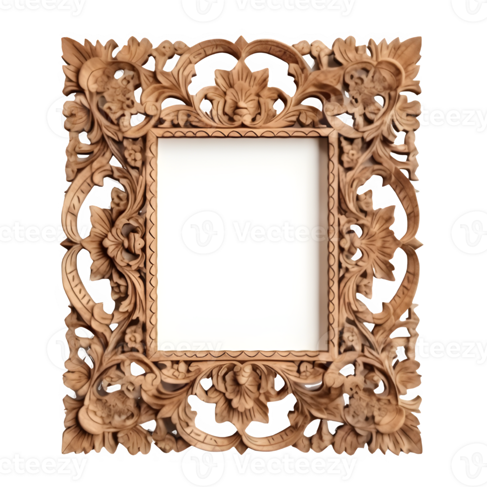 traditional carved wooden frame ,traditional cut out wooden frame ,generative ai png