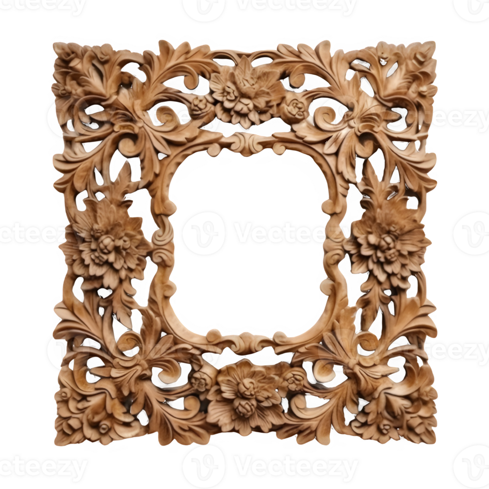 traditional carved wooden frame ,traditional cut out wooden frame ,generative ai png