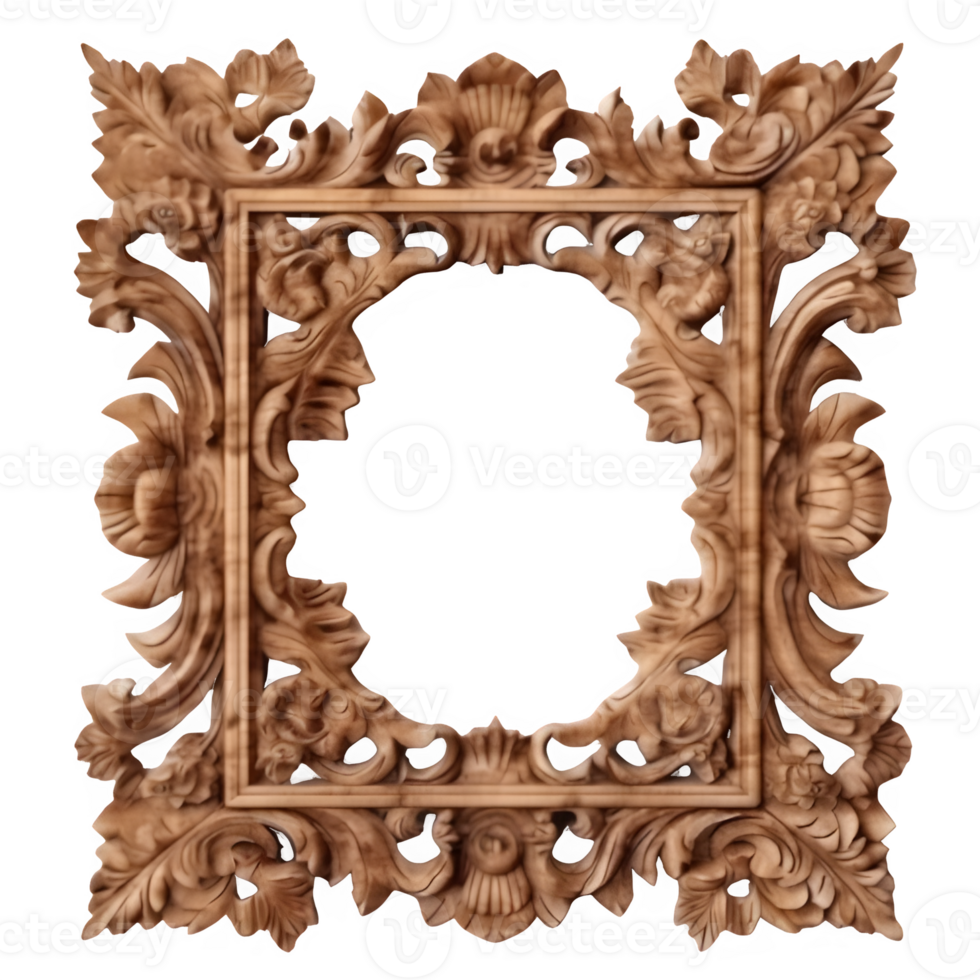 traditional carved wooden frame ,traditional cut out wooden frame ,generative ai png