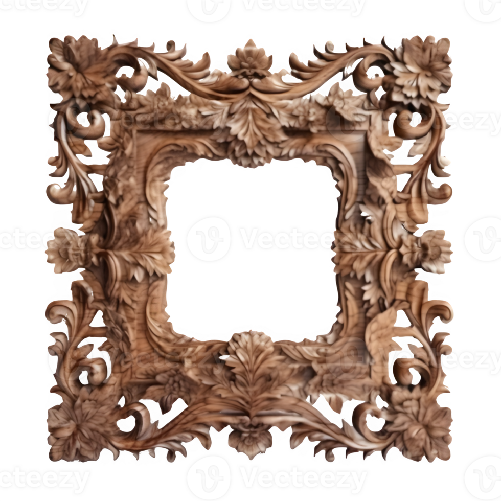 traditional carved wooden frame ,traditional cut out wooden frame ,generative ai png