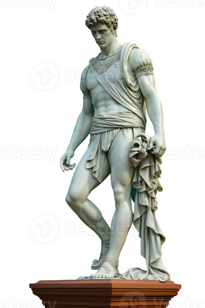 statue of an ancient roman man of athletic build isolated on transparent background ,generative ai png