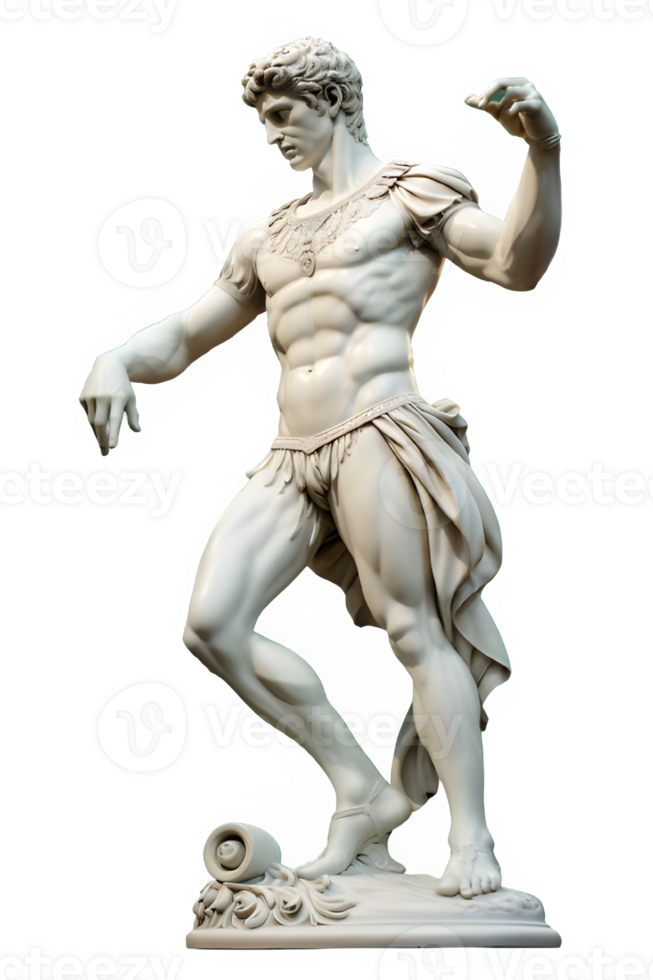 statue of an ancient roman man of athletic build isolated on transparent background ,generative ai png