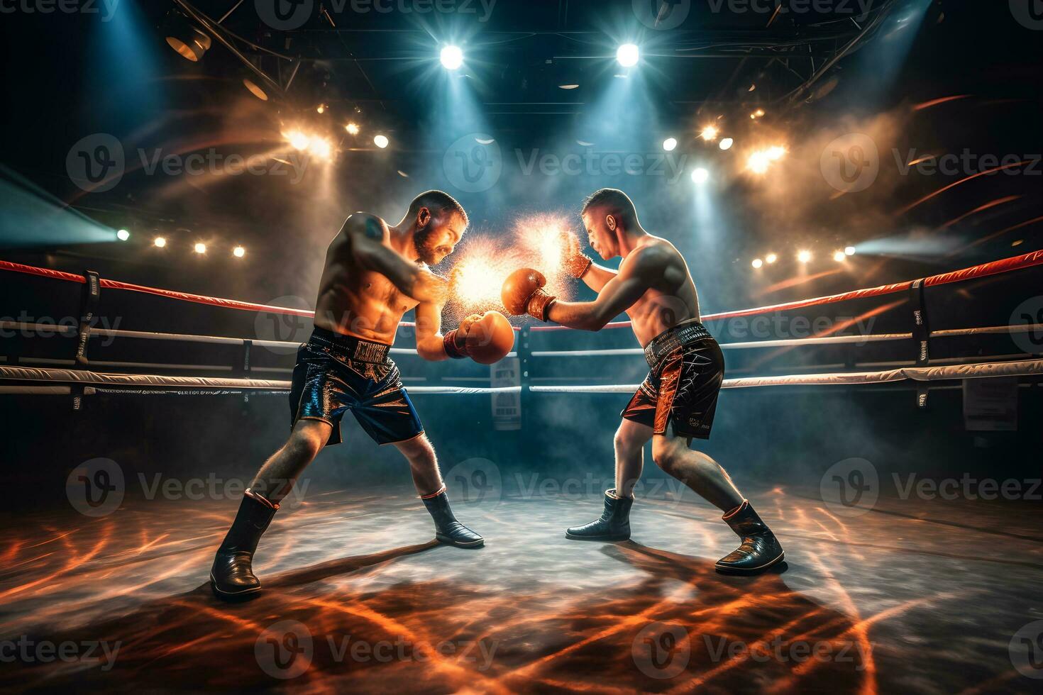 View of a boxing match in the ring ,generative ai photo