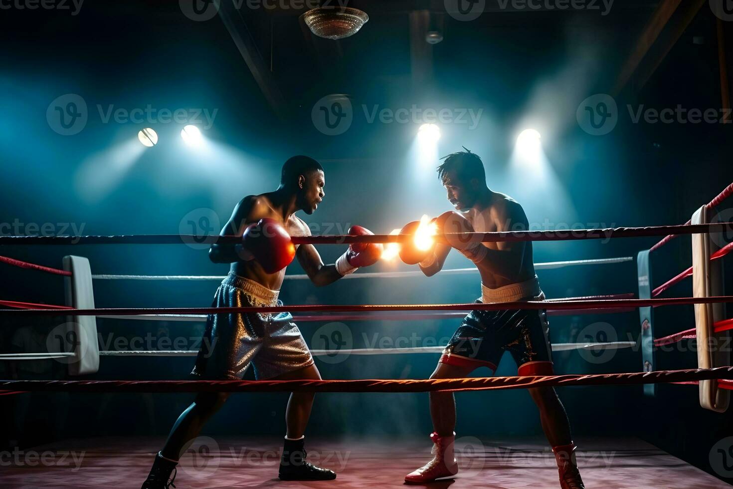 View of a boxing match in the ring ,generative ai photo