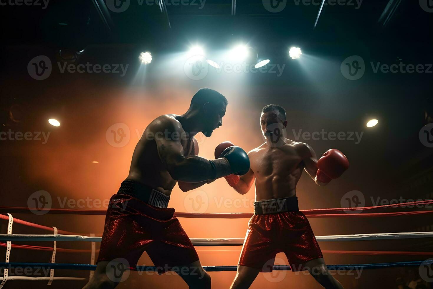 ver de un boxeo partido en el anillo ,generativo ai foto