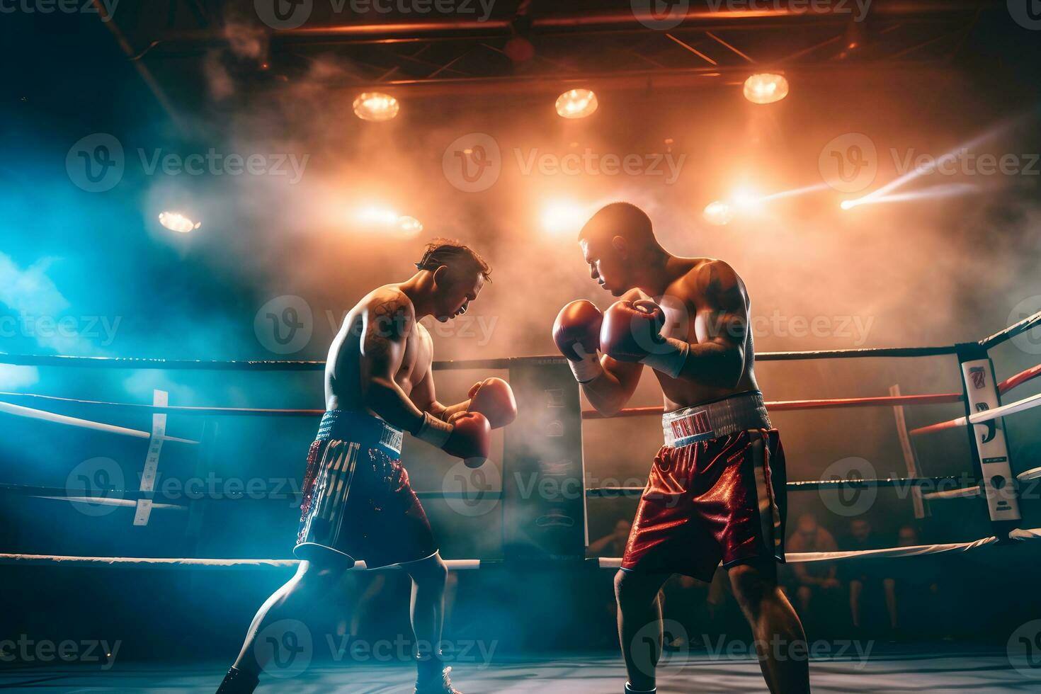 View of a boxing match in the ring ,generative ai photo