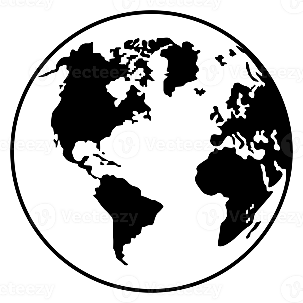 World Map on Globe Silhouette for Icon, Symbol, App, Website, Pictogram, Logo Type, Art Illustration or Graphic Design Element. Format PNG