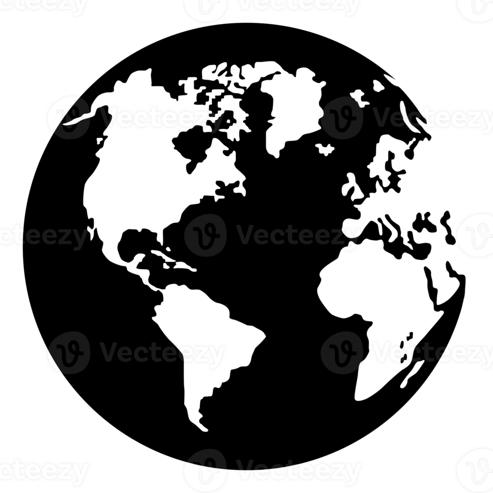 World Map on Globe Silhouette for Icon, Symbol, App, Website, Pictogram, Logo Type, Art Illustration or Graphic Design Element. Format PNG