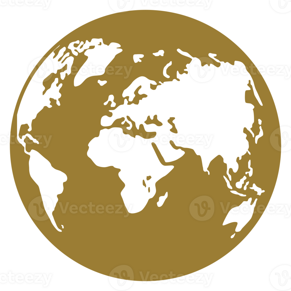 World Map on Globe Silhouette for Icon, Symbol, App, Website, Pictogram, Logo Type, Art Illustration or Graphic Design Element. Format PNG