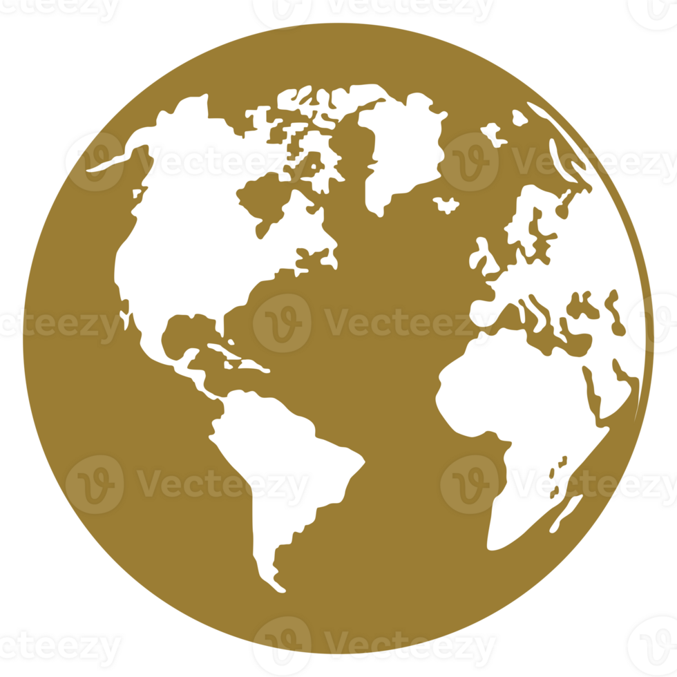 World Map on Globe Silhouette for Icon, Symbol, App, Website, Pictogram, Logo Type, Art Illustration or Graphic Design Element. Format PNG