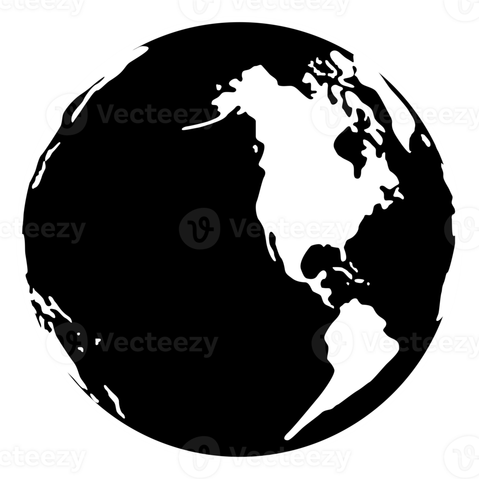 World Map on Globe Silhouette  for Icon, Symbol, App, Website, Pictogram, Logo Type, Art Illustration or Graphic Design Element. Format PNG