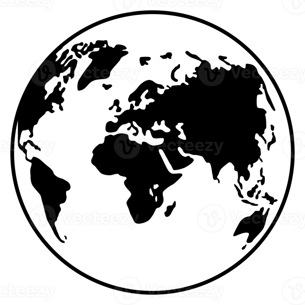 World Map on Globe Silhouette  for Icon, Symbol, App, Website, Pictogram, Logo Type, Art Illustration or Graphic Design Element. Format PNG