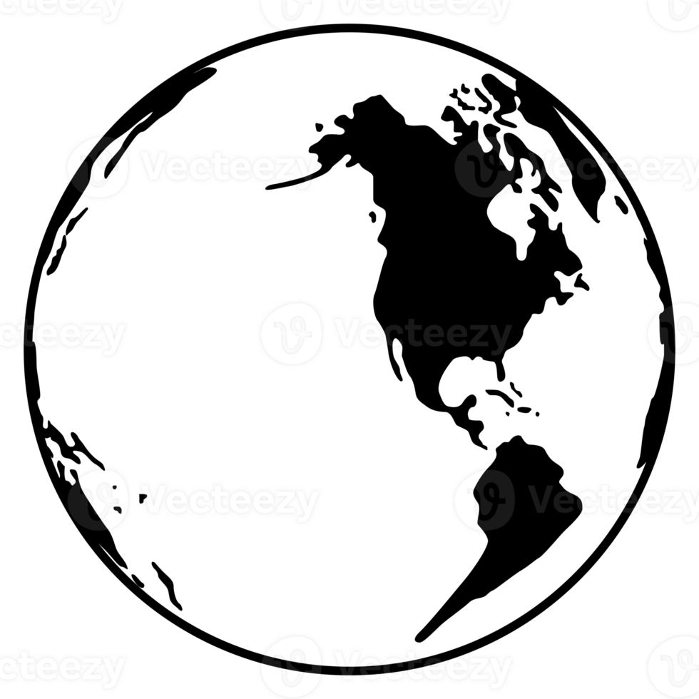 World Map on Globe Silhouette  for Icon, Symbol, App, Website, Pictogram, Logo Type, Art Illustration or Graphic Design Element. Format PNG