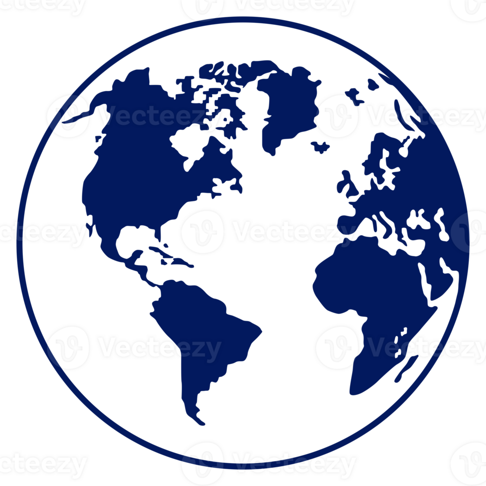 World Map on Globe Silhouette  for Icon, Symbol, App, Website, Pictogram, Logo Type, Art Illustration or Graphic Design Element. Format PNG