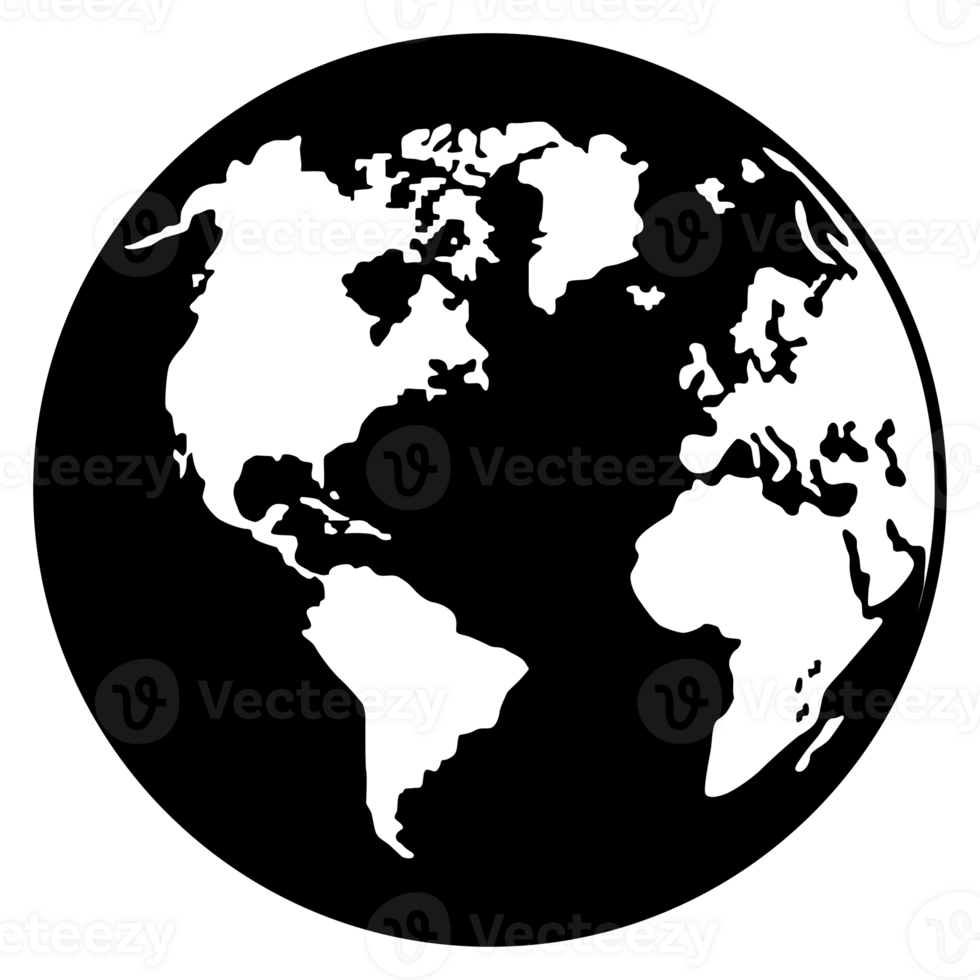 World Map on Globe Silhouette  for Icon, Symbol, App, Website, Pictogram, Logo Type, Art Illustration or Graphic Design Element. Format PNG