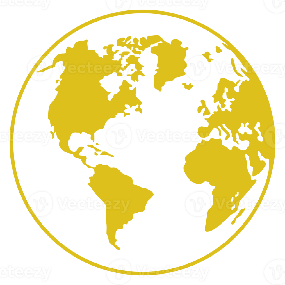 World Map on Globe Silhouette  for Icon, Symbol, App, Website, Pictogram, Logo Type, Art Illustration or Graphic Design Element. Format PNG