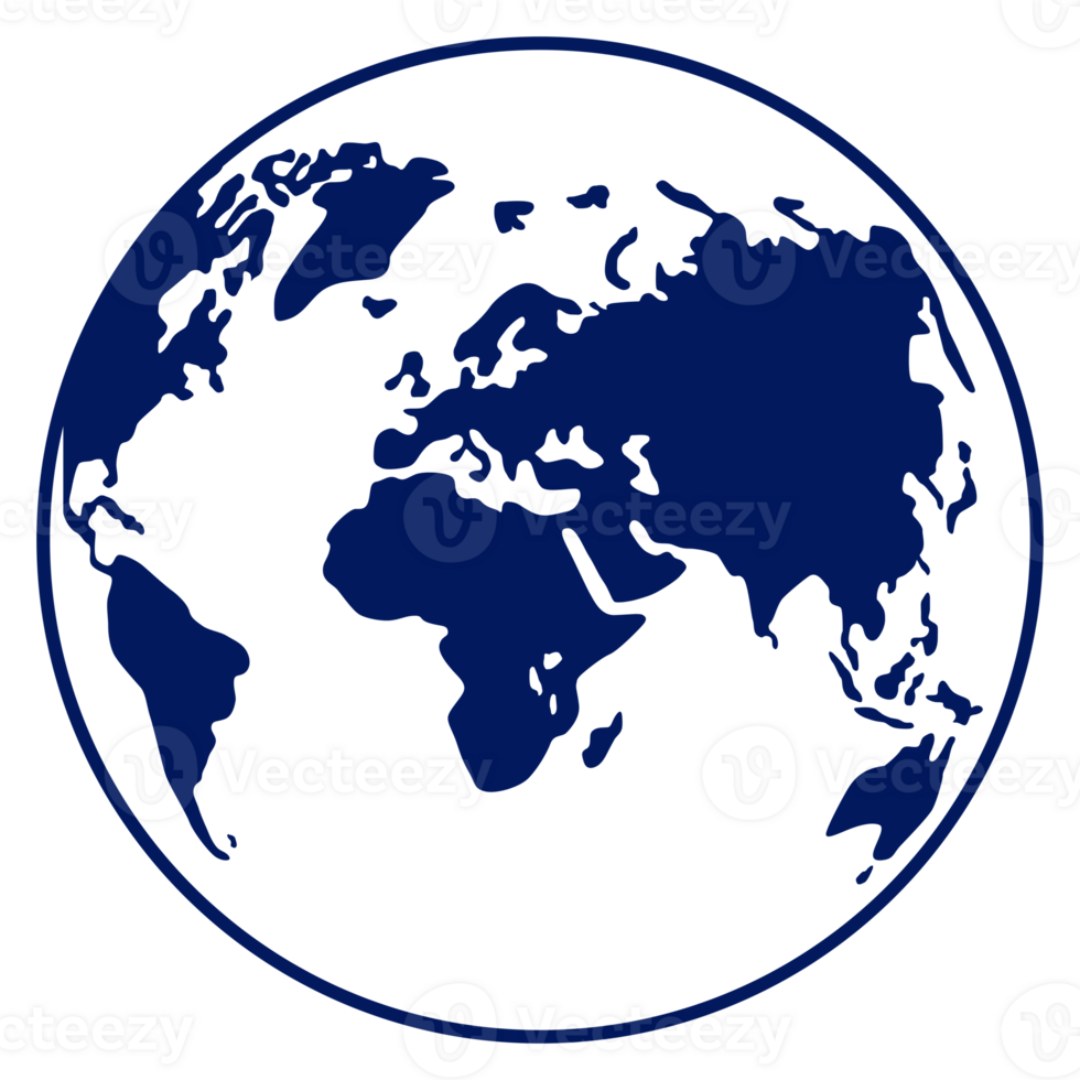 World Map on Globe Silhouette  for Icon, Symbol, App, Website, Pictogram, Logo Type, Art Illustration or Graphic Design Element. Format PNG