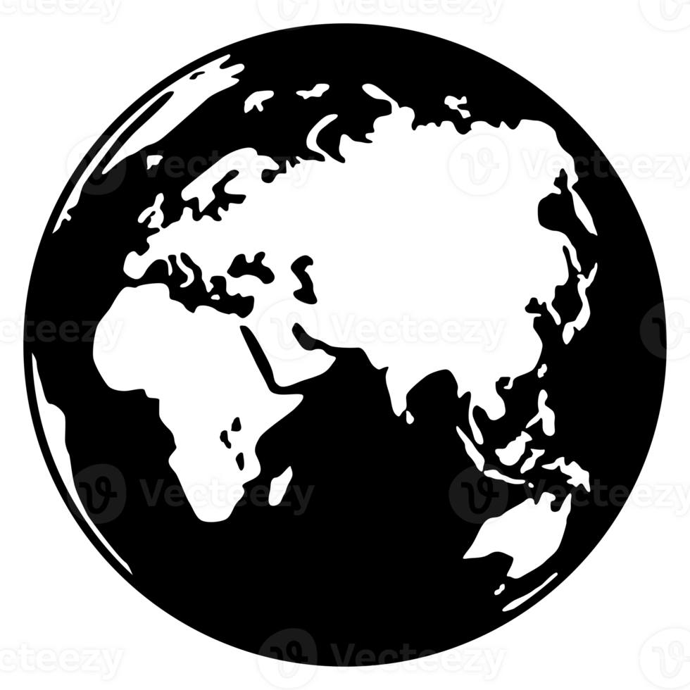 World Map on Globe Silhouette  for Icon, Symbol, App, Website, Pictogram, Logo Type, Art Illustration or Graphic Design Element. Format PNG