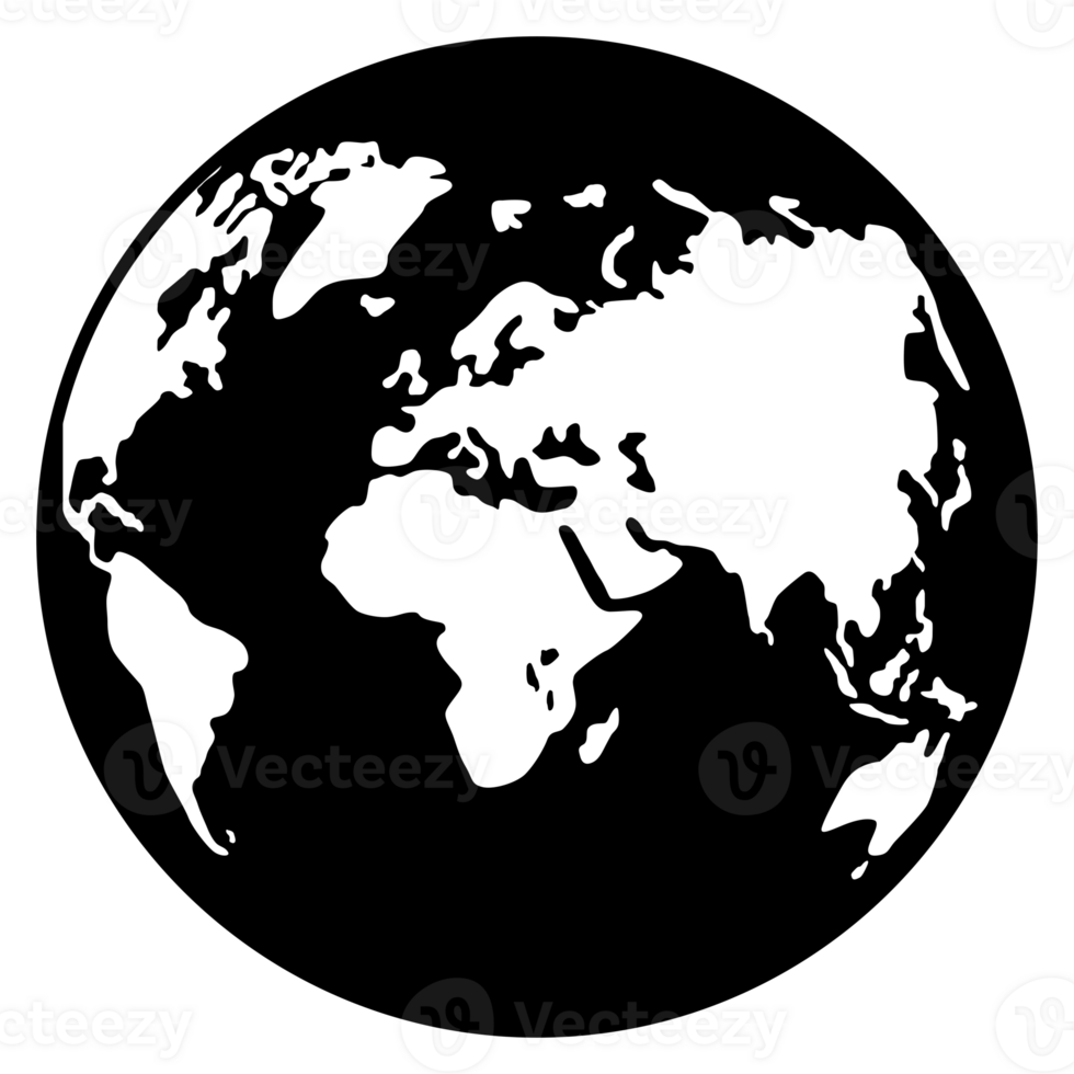 värld Karta på klot silhuett för ikon, symbol, app, hemsida, piktogram, logotyp typ, konst illustration eller grafisk design element. formatera png