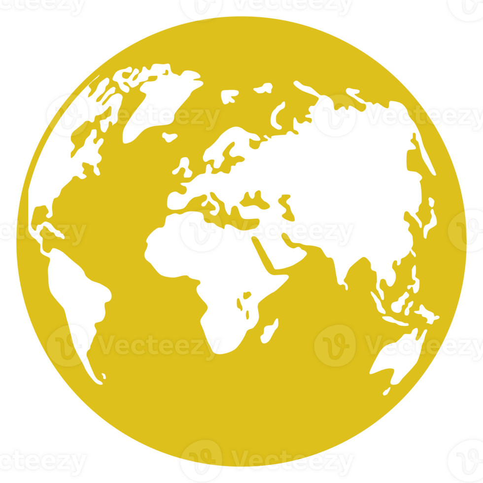 World Map on Globe Silhouette  for Icon, Symbol, App, Website, Pictogram, Logo Type, Art Illustration or Graphic Design Element. Format PNG