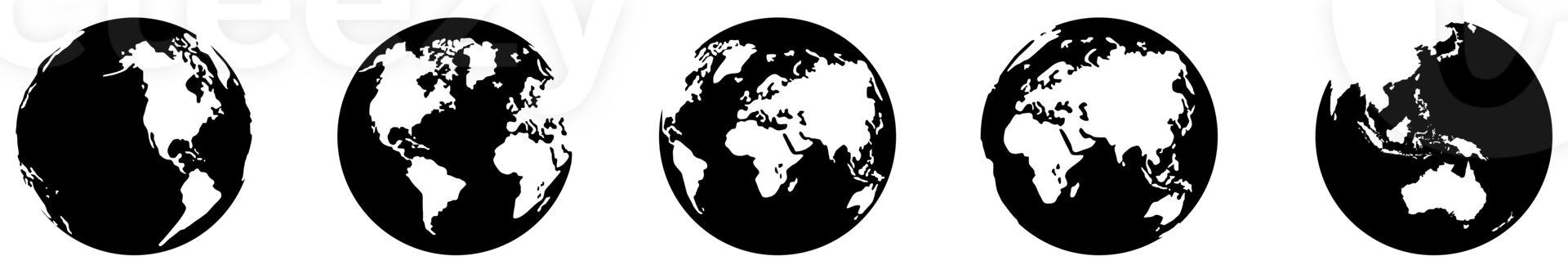 World Map on Globe Silhouette for Icon, Symbol, App, Website, Pictogram, Logo Type, Art Illustration or Graphic Design Element. Format PNG