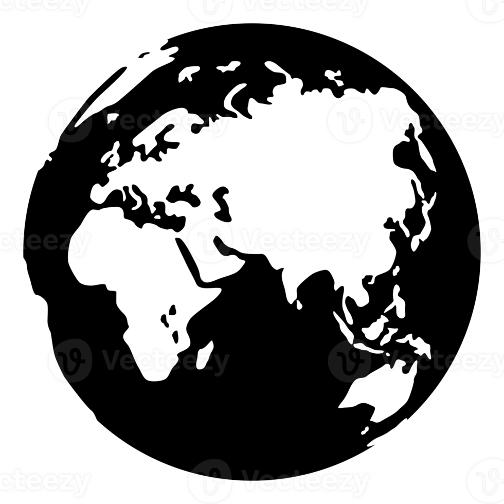 World Map on Globe Silhouette  for Icon, Symbol, App, Website, Pictogram, Logo Type, Art Illustration or Graphic Design Element. Format PNG