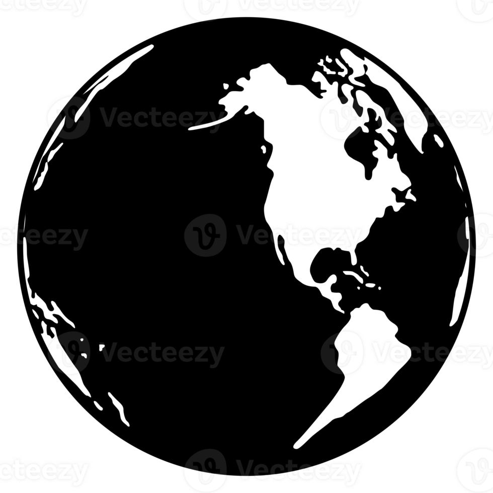 värld Karta på klot silhuett för ikon, symbol, app, hemsida, piktogram, logotyp typ, konst illustration eller grafisk design element. formatera png