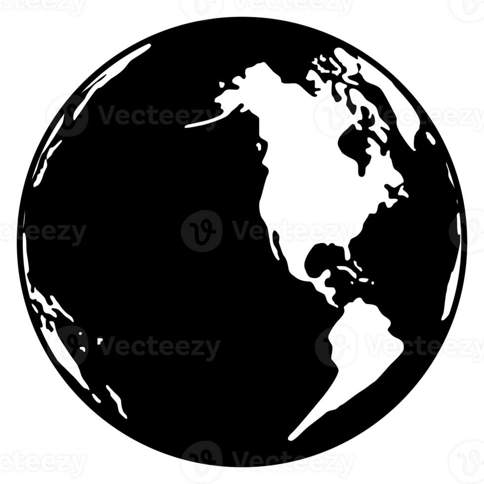 World Map on Globe Silhouette  for Icon, Symbol, App, Website, Pictogram, Logo Type, Art Illustration or Graphic Design Element. Format PNG