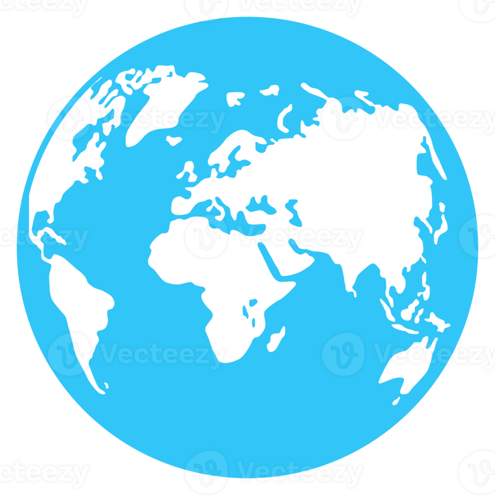 World Map on Globe Silhouette  for Icon, Symbol, App, Website, Pictogram, Logo Type, Art Illustration or Graphic Design Element. Format PNG