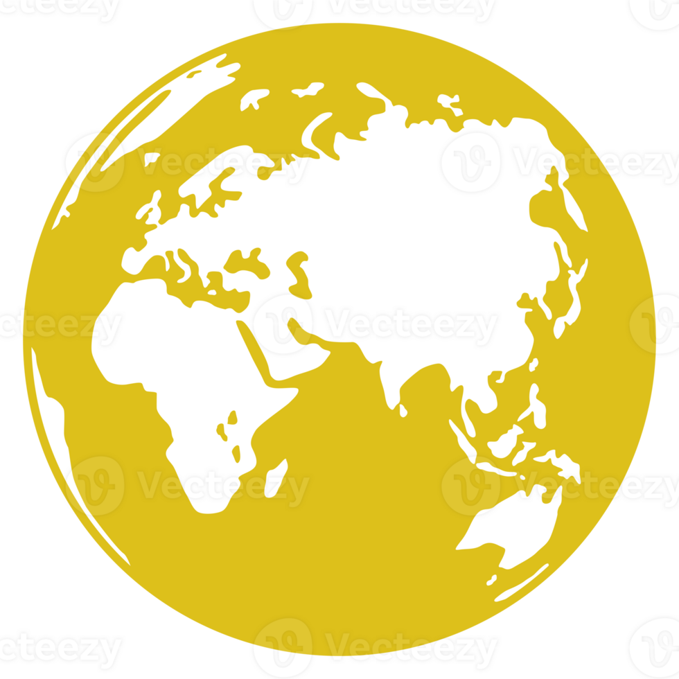 World Map on Globe Silhouette  for Icon, Symbol, App, Website, Pictogram, Logo Type, Art Illustration or Graphic Design Element. Format PNG