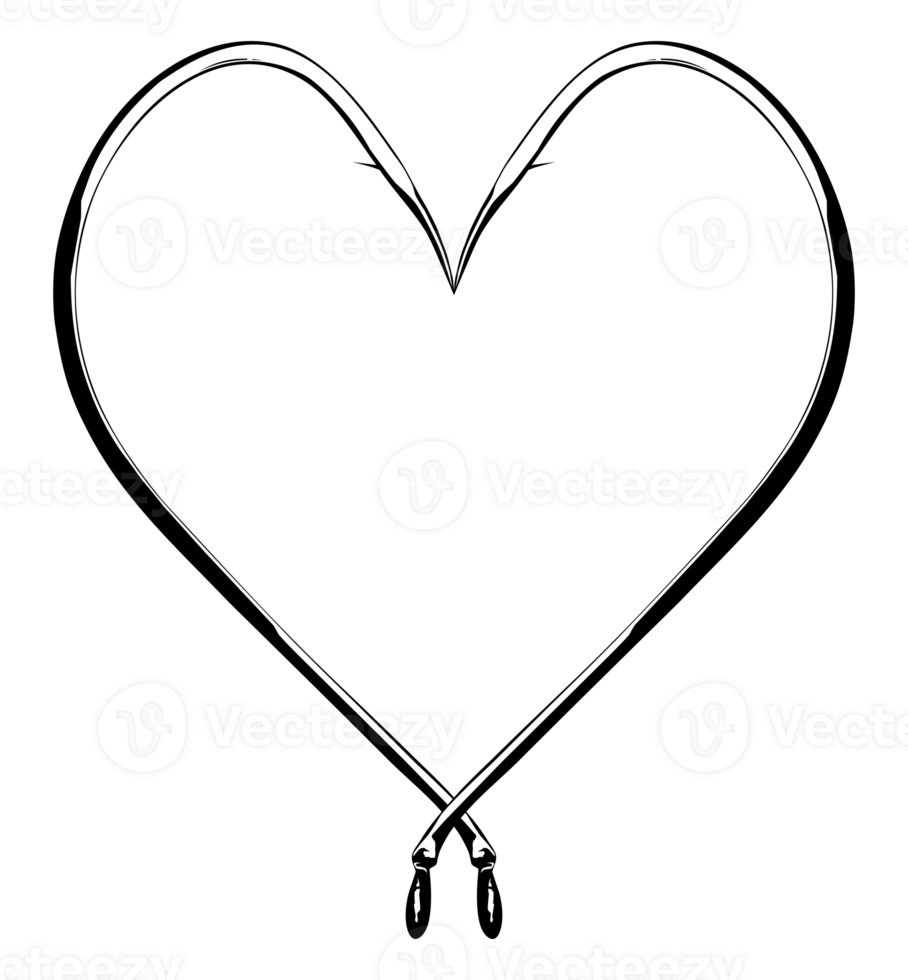 corazón forma, compuesto por par de el pescar gancho, amor icono símbolo para Arte ilustración, logo tipo, aplicaciones, sitio web, o gráfico diseño elemento. formato png