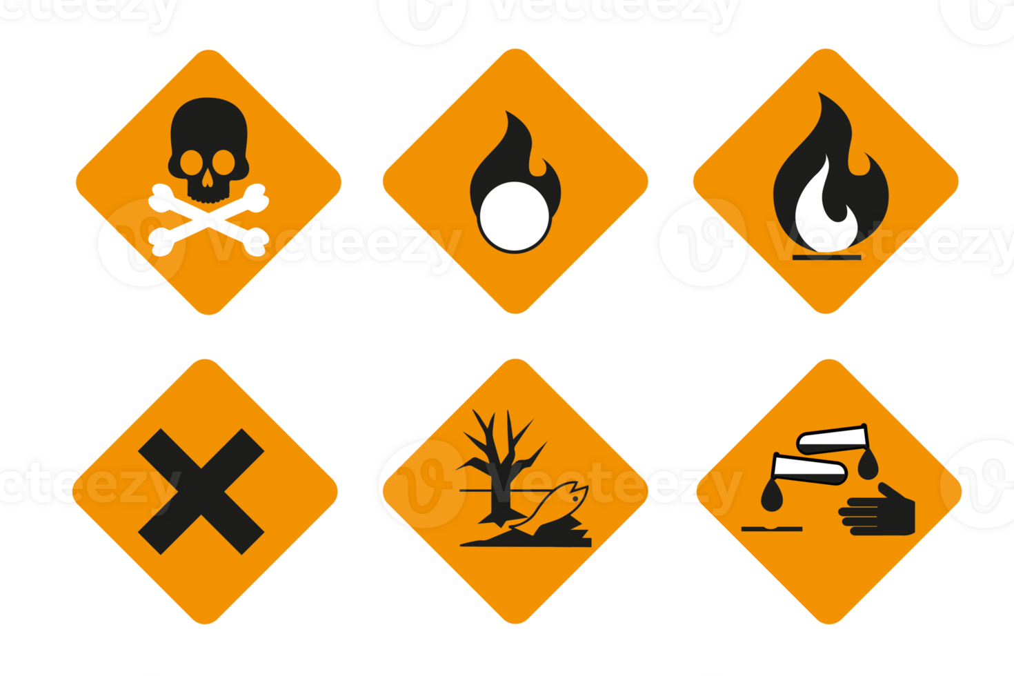 uppsättning av brandfarlig kemikalier - fara symboler och varning tecken isolerat på vit png