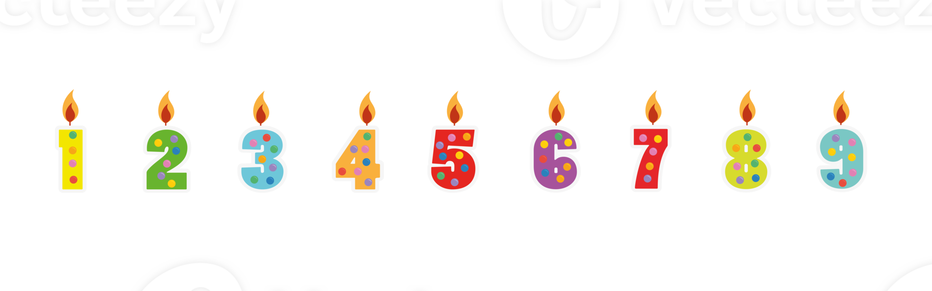 Set of Birthday Anniversary Numbers Candle png