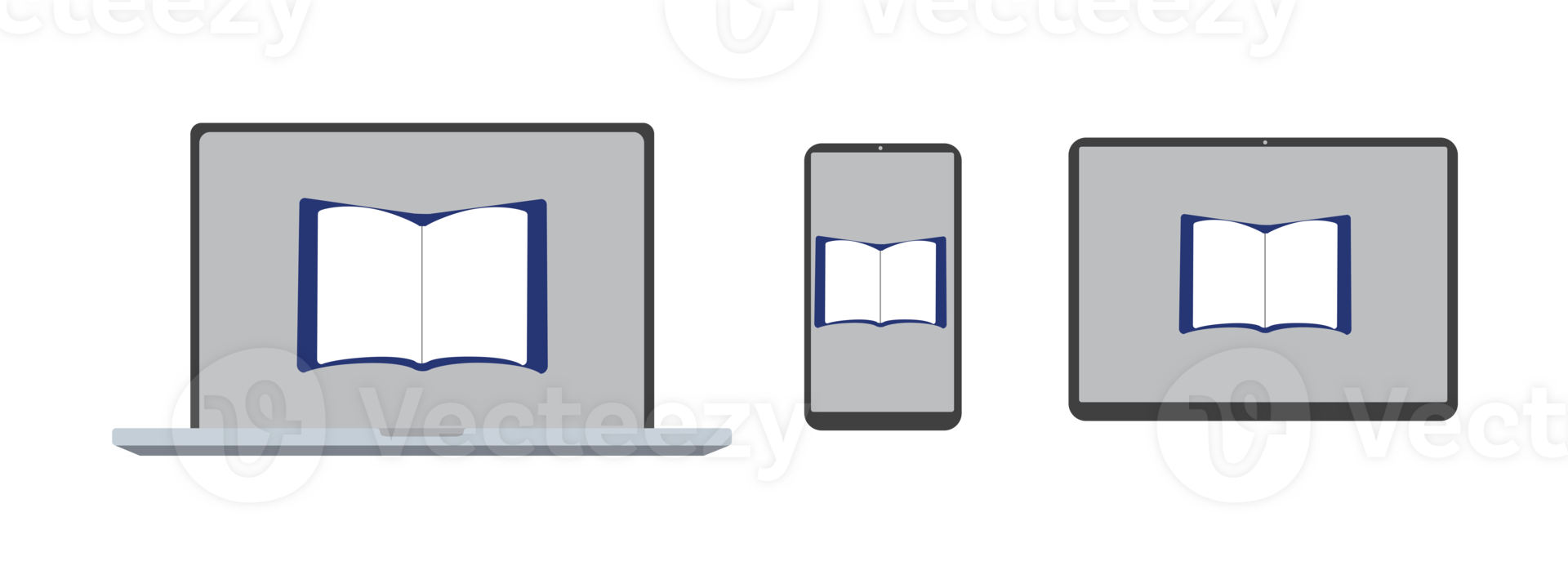 E-book icon mark and computer, tablet and smartphone line drawing illustration black and white material set png