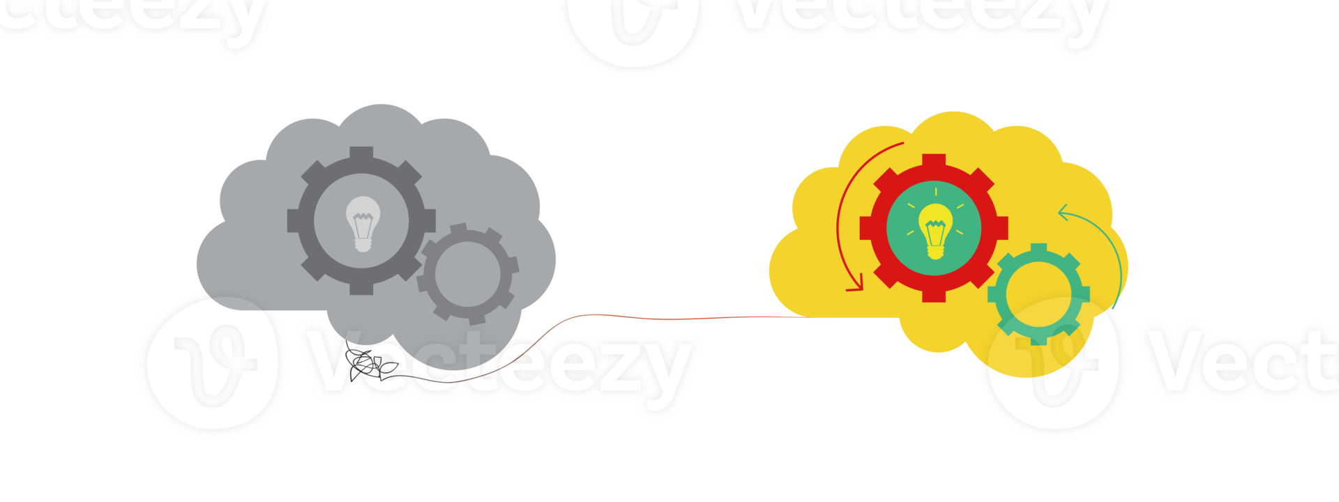 Gehirn Leistung schalten, gedreht auf Arbeiten Bußgeld, wach. Schalter aus Negativ Denken Konzept. Illustration isoliert png