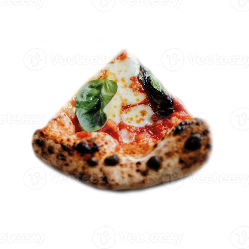 Slice of delicious Neapolitan Margherita pizza isolated, top view png