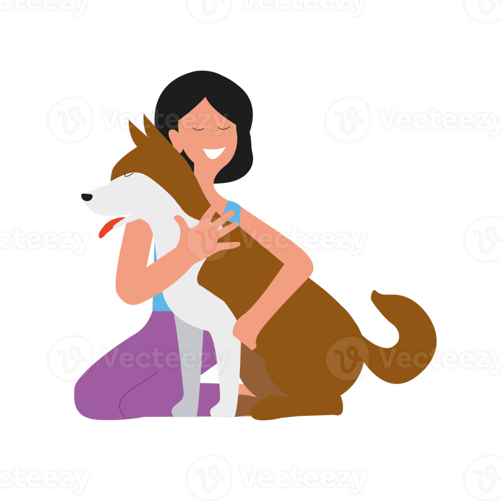ein Frau Umarmung ihr Hund mit Wärme und Liebe, das Konzept von das Beziehung zwischen Menschen und ihr Haustiere, adoptieren nicht Geschäft png