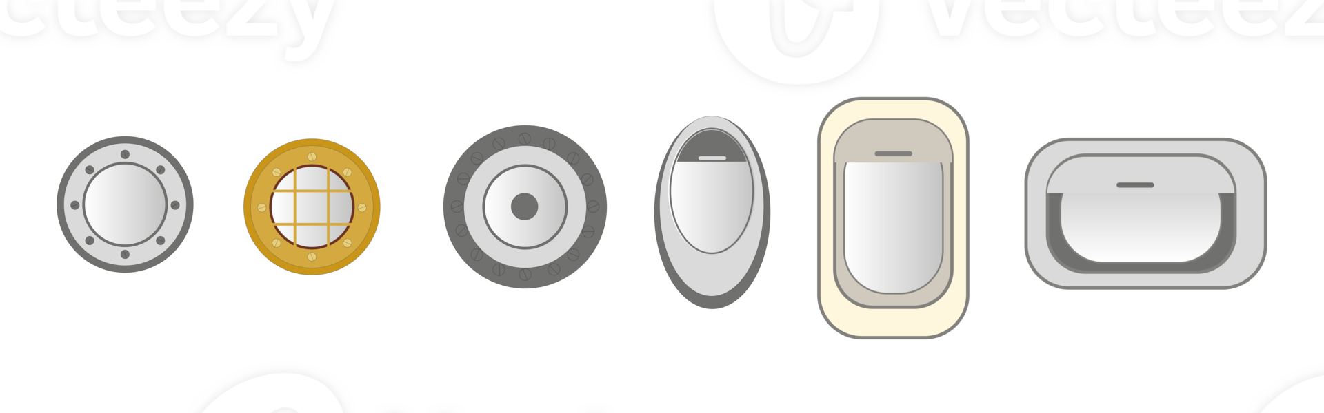 olika isolerat hyttventiler. u-båt, plan och fartyg fönster. illustration av porthål glas för flygplan och fartyg png