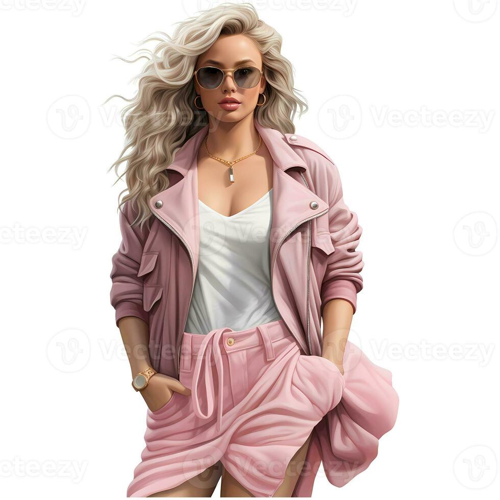 Barbie fashion, Beautiful blonde woman in a portrait wearing a pink trendy outfit AI Generative photo