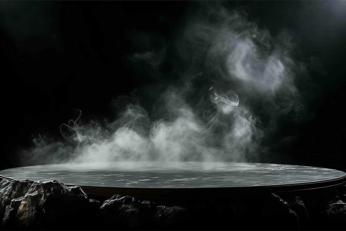 podium with fog and smoke on a black background AI Generative photo