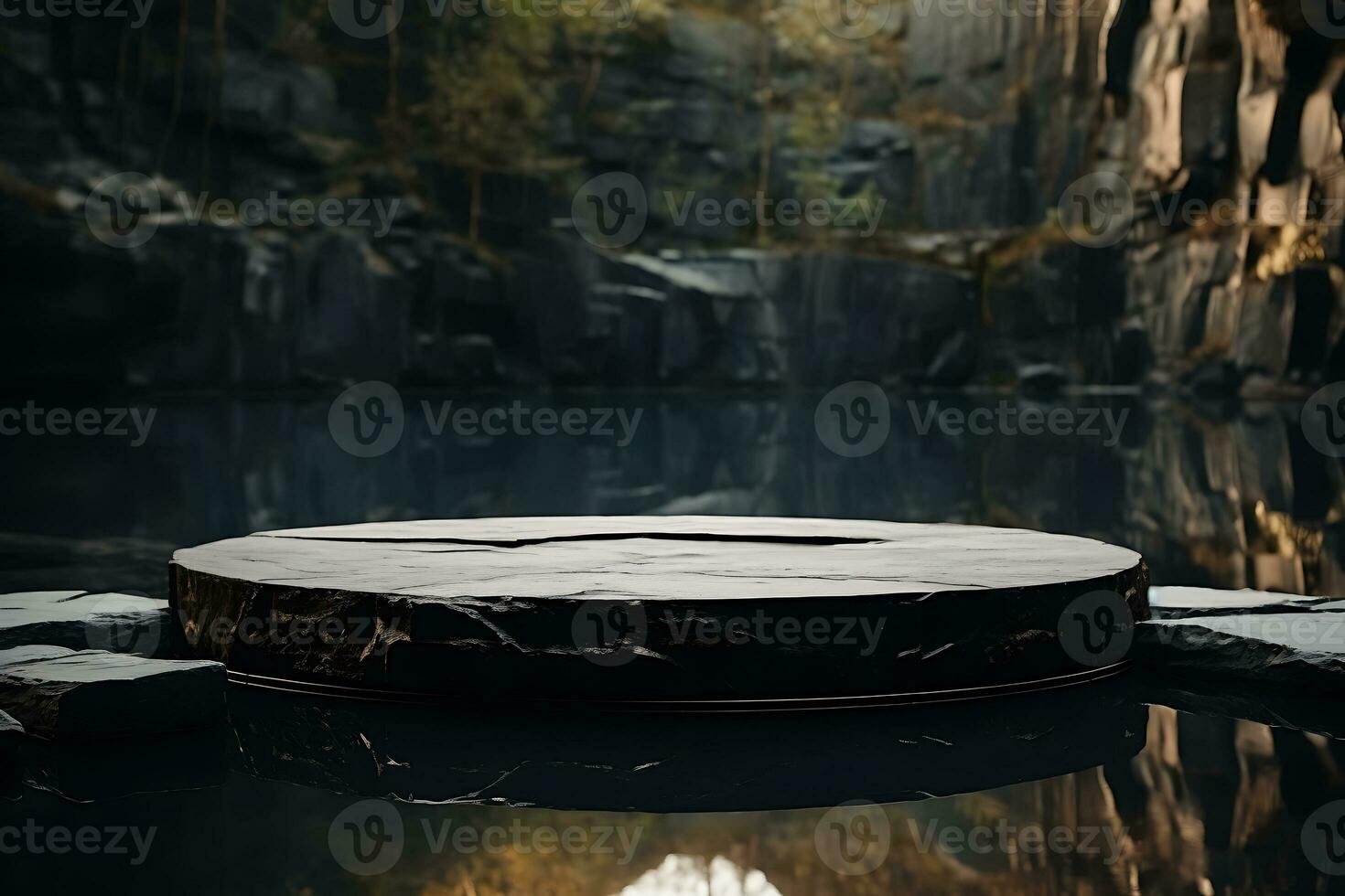 podium with fog and smoke on a black background AI Generative photo