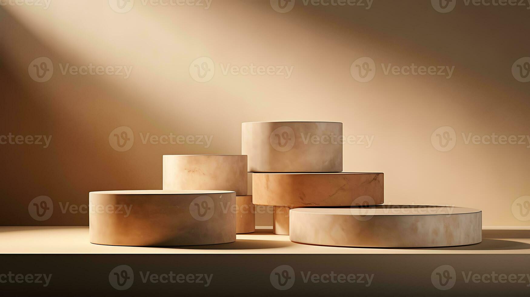 3D render, abstract minimal scene with geometrical forms, palm leaves, podium for product presentation AI Generative photo