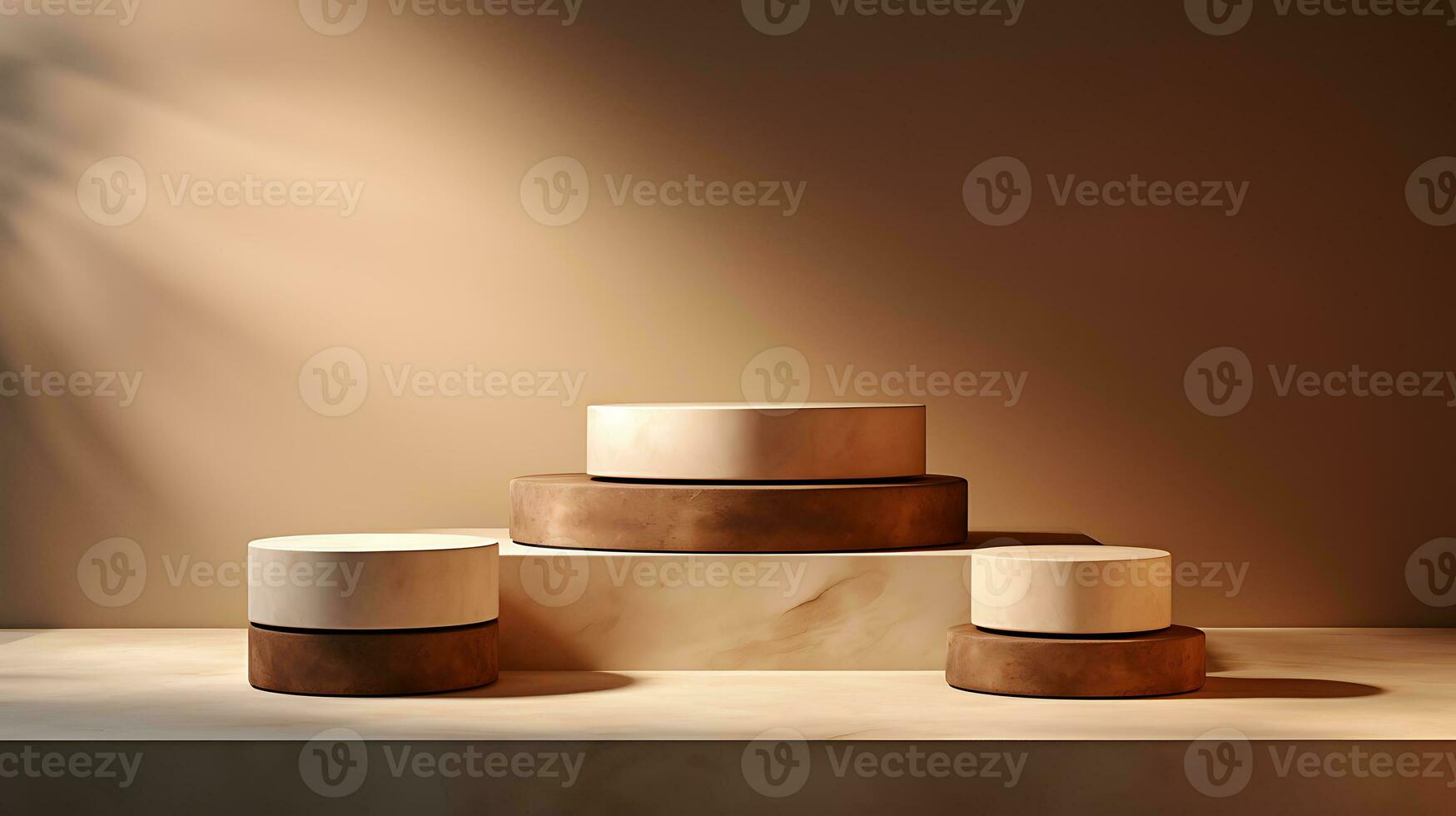 3D render, abstract minimal scene with geometrical forms, palm leaves, podium for product presentation AI Generative photo