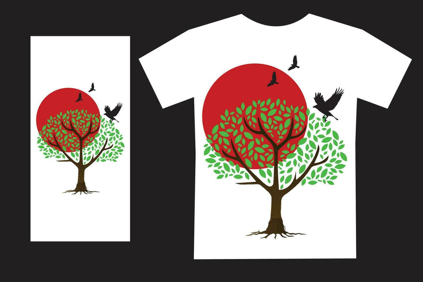 Tree and Bird sun T shirt design vector file.