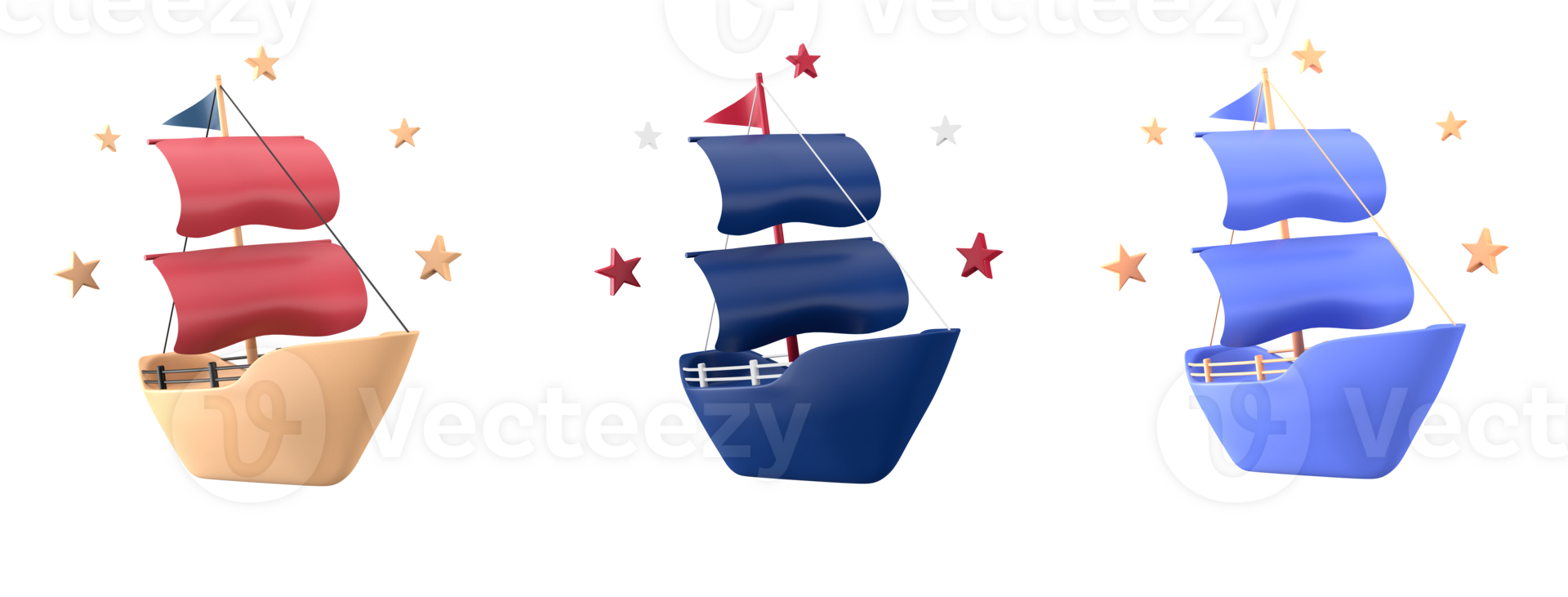 3d rendering of sailing boat for place on content of Happy Columbus Day, 3d icon set of Columbus Day with difference color png