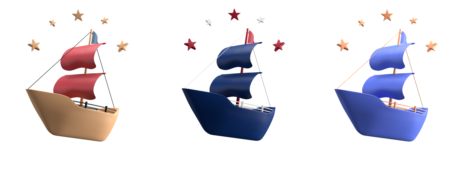 3d rendering of sailing boat for place on content of Happy Columbus Day, 3d icon set of Columbus Day with difference color png