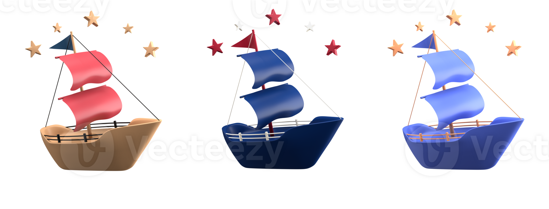 3d rendering of sailing boat for place on content of Happy Columbus Day, 3d icon set of Columbus Day with difference color png