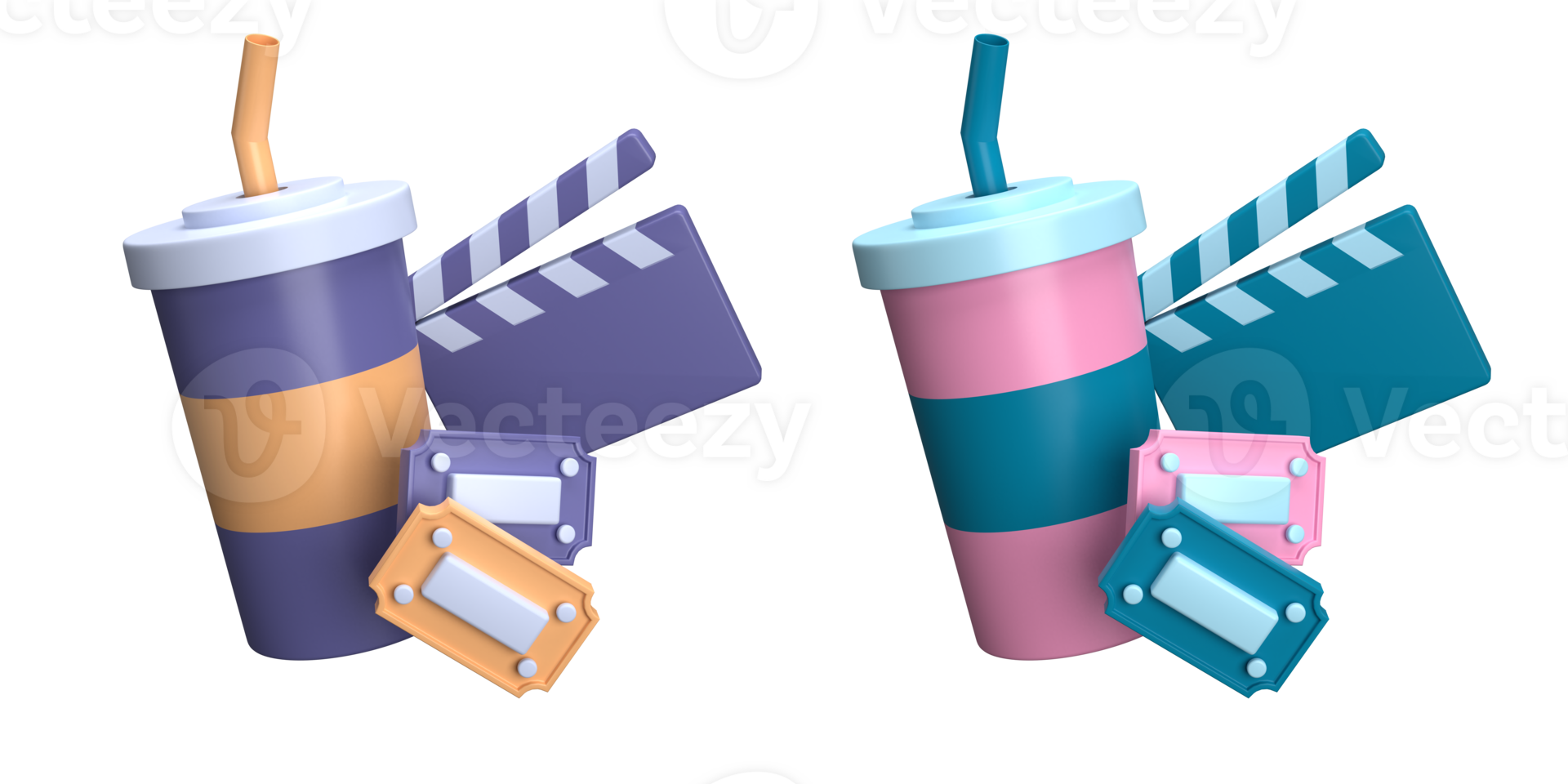 3d representación de bebidas a el cine con Opcional color, película hora concepto, adecuado para web diseño, móvil diseño, social medios de comunicación contenido, 3d íconos png